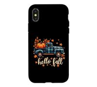 Custodia per iPhone X/XS Hello Fall Camicia Divertente Halloween Zucca Buffalo Plaid Camion