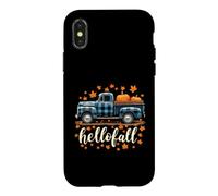 Custodia per iPhone X/XS Hello Fall Camicia Divertente Halloween Zucca Buffalo Plaid Camion