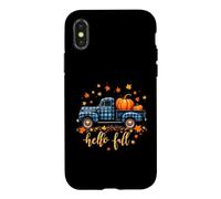 Custodia per iPhone X/XS Hello Fall Camicia Divertente Halloween Zucca Buffalo Plaid Camion