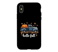 Custodia per iPhone X/XS Hello Fall Camicia Divertente Halloween Zucca Buffalo Plaid Camion