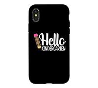 Custodia per iPhone X/XS Hello Kindergarten Teacher Leopard Pencil torna a scuola