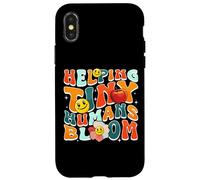 Custodia per iPhone X/XS Helping Tiny Humans Bloom Retro Colorful Teacher Design