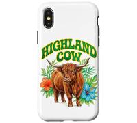 Custodia per iPhone X/XS Highland Cow Groovy Floreale Acquerello Boho Highland Cow