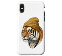 Custodia per iPhone X/XS Hipster Tigre in Giallo Beanie Animal Art