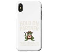 Custodia per iPhone X/XS Hold on partner im overstimulated frog meme cowboy vintage