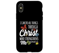 Custodia per iPhone X/XS I Can Do All Things Through Christ Buttefly Art Religious
