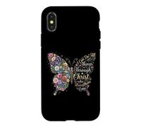 Custodia per iPhone X/XS I Can Do All Things Through Christ Floral Butterfly Faith