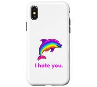 Custodia per iPhone X/XS I Hate You Rainbow Dolphin Divertente
