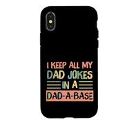 Custodia per iPhone X/XS I Keep All My Dad Jokes In A Dad-A-Base Retro Father's Day
