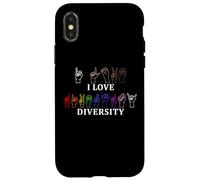Custodia per iPhone X/XS I Love Diversity Linguaggio dei segni Inspirational Equality