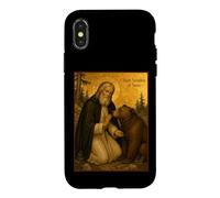 Custodia per iPhone X/XS Icona ortodossa di San Serafino di Sarov con un orso