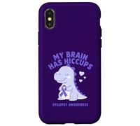 Custodia per iPhone X/XS Il mio cervello ha singhiozzo Consapevolezza dell'epilessia Dino Purple Ribbon