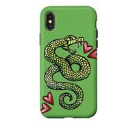 Custodia per iPhone X/XS Illustrazione del serpente che colpisce il tatuaggio del serpente che sibila verde