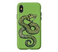 Custodia per iPhone X/XS Illustrazione del serpente che colpisce il tatuaggio del serpente che sibila verde