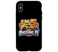 Custodia per iPhone X/XS I'm 5 And Digging It Boys Camion da costruzione per il 5 ° compleanno