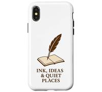 Custodia per iPhone X/XS Inchiostro, idee e luoghi tranquilli - Libro penna d'oca