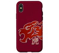 Custodia per iPhone X/XS Japanese Tiger Red Flame Design For Men Year Of The Tiger