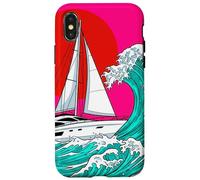 Custodia per iPhone X/XS Japanese Wave Sailboat Sailing Boating Club Sailor