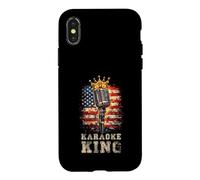 Custodia per iPhone X/XS Karaoke King Singer Microfono Vintage Bandiera Americana Canto