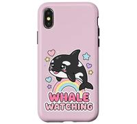 Custodia per iPhone X/XS Kawaii Orca Rainbow Whale Guardando Chibi Whale Girls