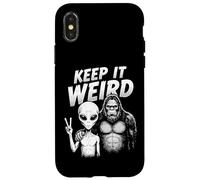 Custodia per iPhone X/XS Keep It Weird Funny Alien Bigfoot Grafica Retro Mistero