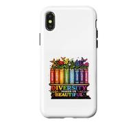 Custodia per iPhone X/XS La diversità ci rende bellissimi libri arcobaleno fiori
