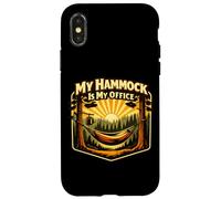 Custodia per iPhone X/XS La mia amaca è il mio ufficio, scena del tramonto in campeggio
