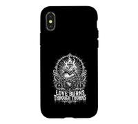 Custodia per iPhone X/XS L'amore brucia attraverso le spine Sacro Cuore Gotico