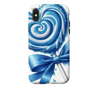 Custodia per iPhone X/XS Lecca lecca cuore caramella menta piperita blu