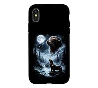 Custodia per iPhone X/XS Leone marino che ulula alla luna anni '90 retrò