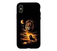 Custodia per iPhone X/XS Leone Savana Notte Luna Celeste Streak Fauna Selvatica