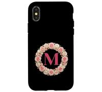 Custodia per iPhone X/XS Letter H Floral Monogram Initial Name Pink White Flower