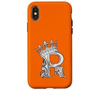 Custodia per iPhone X/XS Lettera R Iniziale + Corona Arancione