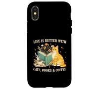 Custodia per iPhone X/XS Life is Better With Cats Books And Coffee Cat Lover Reading