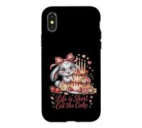 Custodia per iPhone X/XS Life is Short Eat The Cake - Simpatico coniglietto di compleanno