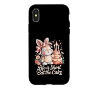 Custodia per iPhone X/XS Life is Short Eat The Cake - Simpatico coniglietto di compleanno