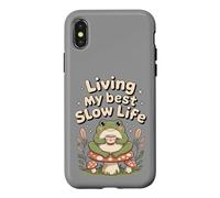 Custodia per iPhone X/XS Living My Best Slow Life, simpatica rana