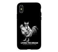 Custodia per iPhone X/XS Living the Dream, divertente design con cane che cavalca il pollo