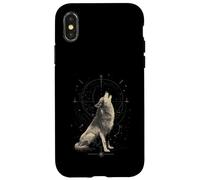 Custodia per iPhone X/XS Lupo Ululante Celeste Costellazione Cosmica