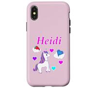 Custodia per iPhone X/XS Maglietta per compleanno con unicorno e nome Heidi, personalizzabile