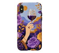Custodia per iPhone X/XS Mano che tiene un bicchiere di vino tra rose da giardino