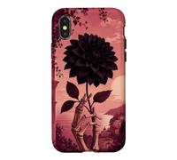 Custodia per iPhone X/XS Mano scheletro che tiene una dalia nera