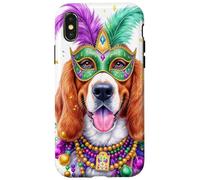 Custodia per iPhone X/XS Maschera per cani American English Coonhound, perline, modello Mardi Gras