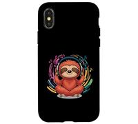 Custodia per iPhone X/XS Meditare Bradipo Ascoltare Musica Rilassante