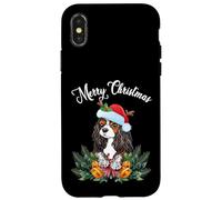 Custodia per iPhone X/XS Mens Womens Kids Merry Christmas Santa Cavalier Dog Mom