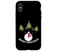 Custodia per iPhone X/XS Merry Christmas Pupazzo di neve e alberi di pino
