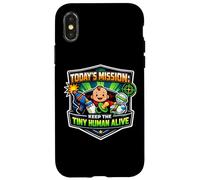 Custodia per iPhone X/XS Missione Keep Tiny Human Alive Divertente Nuovo Genitore Mamma Papà Bambino