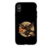 Custodia per iPhone X/XS Mothman Cryptid Jack O Lantern Pumpkin Full Moon scopa