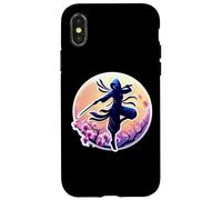 Custodia per iPhone X/XS Ninja Silhouette Moonlight Cherry Blossoms Giapponese Samurai