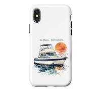 Custodia per iPhone X/XS No Plans Just Sunsets Acquerello Cabin Cruiser Barca Regalo